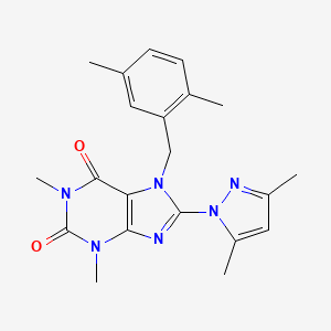 molecular formula C21H24N6O2 B2934458 8-(3,5-dimethyl-1H-pyrazol-1-yl)-7-(2,5-dimethylbenzyl)-1,3-dimethyl-1H-purine-2,6(3H,7H)-dione CAS No. 1014073-73-4