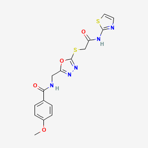 molecular formula C16H15N5O4S2 B2934460 4-methoxy-N-((5-((2-oxo-2-(thiazol-2-ylamino)ethyl)thio)-1,3,4-oxadiazol-2-yl)methyl)benzamide CAS No. 851783-65-8