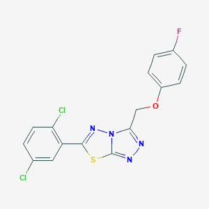 molecular formula C16H9Cl2FN4OS B293448 6-(2,5-Dichlorophenyl)-3-[(4-fluorophenoxy)methyl][1,2,4]triazolo[3,4-b][1,3,4]thiadiazole 