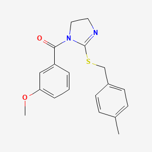 molecular formula C19H20N2O2S B2934480 (3-Methoxyphenyl)-[2-[(4-methylphenyl)methylsulfanyl]-4,5-dihydroimidazol-1-yl]methanone CAS No. 851804-89-2