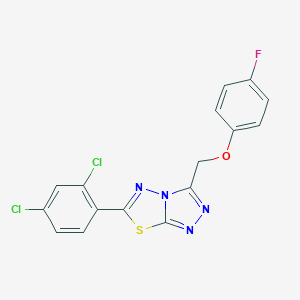 molecular formula C16H9Cl2FN4OS B293449 6-(2,4-Dichlorophenyl)-3-[(4-fluorophenoxy)methyl][1,2,4]triazolo[3,4-b][1,3,4]thiadiazole 