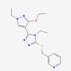 molecular formula C17H22N6OS B2934491 3-(((5-(3-ethoxy-1-ethyl-1H-pyrazol-4-yl)-4-ethyl-4H-1,2,4-triazol-3-yl)thio)methyl)pyridine CAS No. 1013779-05-9