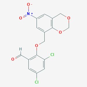 molecular formula C16H11Cl2NO6 B2934509 3,5-dichloro-2-[(6-nitro-4H-1,3-benzodioxin-8-yl)methoxy]benzaldehyde CAS No. 848288-24-4