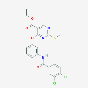 molecular formula C21H17Cl2N3O4S B2934513 Ethyl 4-{3-[(3,4-dichlorobenzoyl)amino]phenoxy}-2-(methylsulfanyl)-5-pyrimidinecarboxylate CAS No. 478065-06-4