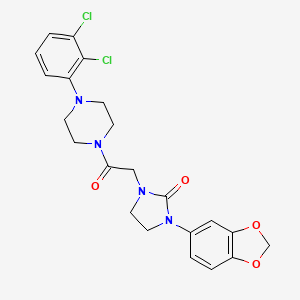 molecular formula C22H22Cl2N4O4 B2934516 1-(苯并[d][1,3]二氧杂环-5-基)-3-(2-(4-(2,3-二氯苯基)哌嗪-1-基)-2-氧代乙基)咪唑烷-2-酮 CAS No. 1324349-17-8