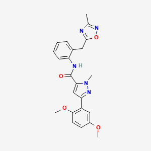 molecular formula C23H23N5O4 B2934527 3-(2,5-dimethoxyphenyl)-1-methyl-N-(2-((3-methyl-1,2,4-oxadiazol-5-yl)methyl)phenyl)-1H-pyrazole-5-carboxamide CAS No. 1448126-59-7