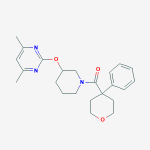 molecular formula C23H29N3O3 B2934553 (3-((4,6-dimethylpyrimidin-2-yl)oxy)piperidin-1-yl)(4-phenyltetrahydro-2H-pyran-4-yl)methanone CAS No. 2097864-00-9