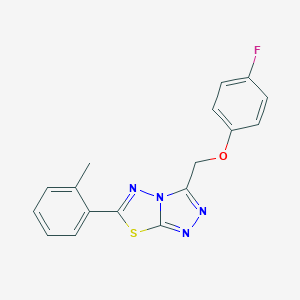 molecular formula C17H13FN4OS B293456 3-[(4-Fluorophenoxy)methyl]-6-(2-methylphenyl)[1,2,4]triazolo[3,4-b][1,3,4]thiadiazole 