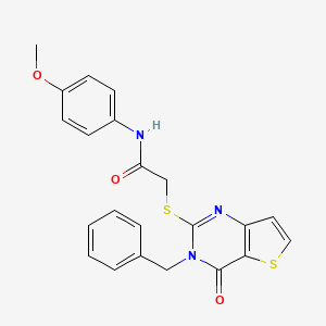 molecular formula C22H19N3O3S2 B2934580 2-({3-benzyl-4-oxo-3H,4H-thieno[3,2-d]pyrimidin-2-yl}sulfanyl)-N-(4-methoxyphenyl)acetamide CAS No. 1252919-58-6