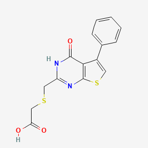 molecular formula C15H12N2O3S2 B2934588 2-[({4-oxo-5-phenyl-3H,4H-thieno[2,3-d]pyrimidin-2-yl}methyl)sulfanyl]acetic acid CAS No. 736948-76-8