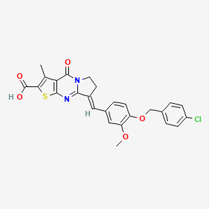 molecular formula C26H21ClN2O5S B2934596 (10E)-10-[[4-[(4-Chlorophenyl)methoxy]-3-methoxyphenyl]methylidene]-4-methyl-2-oxo-6-thia-1,8-diazatricyclo[7.3.0.03,7]dodeca-3(7),4,8-triene-5-carboxylic acid CAS No. 749878-69-1