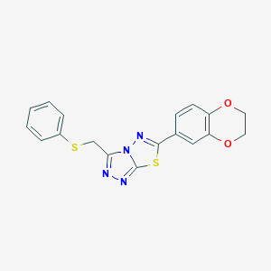 molecular formula C18H14N4O2S2 B293466 6-(2,3-Dihydro-1,4-benzodioxin-6-yl)-3-[(phenylsulfanyl)methyl][1,2,4]triazolo[3,4-b][1,3,4]thiadiazole 