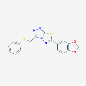 molecular formula C17H12N4O2S2 B293467 6-(1,3-Benzodioxol-5-yl)-3-[(phenylsulfanyl)methyl][1,2,4]triazolo[3,4-b][1,3,4]thiadiazole 