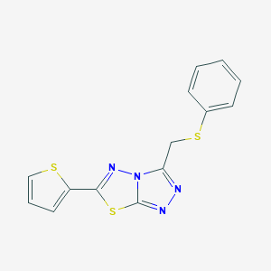 molecular formula C14H10N4S3 B293468 3-[(Phenylsulfanyl)methyl]-6-(2-thienyl)[1,2,4]triazolo[3,4-b][1,3,4]thiadiazole 