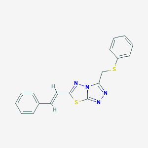 molecular formula C18H14N4S2 B293472 6-[(E)-2-phenylethenyl]-3-[(phenylsulfanyl)methyl][1,2,4]triazolo[3,4-b][1,3,4]thiadiazole 