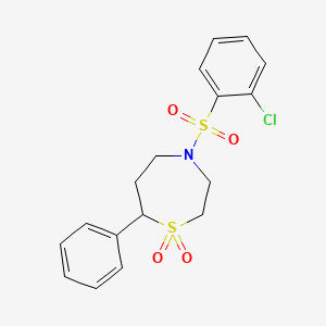 molecular formula C17H18ClNO4S2 B2934722 4-((2-Chlorophenyl)sulfonyl)-7-phenyl-1,4-thiazepane 1,1-dioxide CAS No. 2034383-24-7