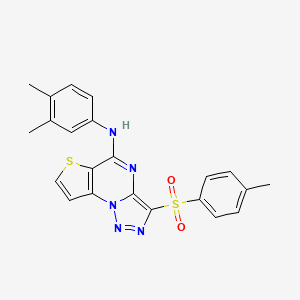 molecular formula C22H19N5O2S2 B2934756 N-(3,4-dimethylphenyl)-3-[(4-methylphenyl)sulfonyl]thieno[2,3-e][1,2,3]triazolo[1,5-a]pyrimidin-5-amine CAS No. 892733-72-1