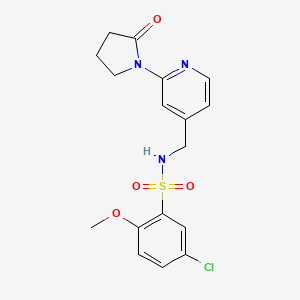 molecular formula C17H18ClN3O4S B2934766 5-chloro-2-methoxy-N-((2-(2-oxopyrrolidin-1-yl)pyridin-4-yl)methyl)benzenesulfonamide CAS No. 2034232-51-2