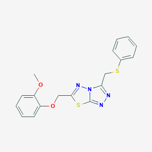 molecular formula C18H16N4O2S2 B293478 6-[(2-Methoxyphenoxy)methyl]-3-[(phenylsulfanyl)methyl][1,2,4]triazolo[3,4-b][1,3,4]thiadiazole 