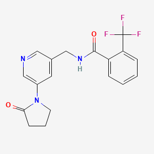 molecular formula C18H16F3N3O2 B2934803 N-((5-(2-oxopyrrolidin-1-yl)pyridin-3-yl)methyl)-2-(trifluoromethyl)benzamide CAS No. 2034299-06-2