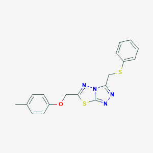 molecular formula C18H16N4OS2 B293482 6-[(4-Methylphenoxy)methyl]-3-[(phenylsulfanyl)methyl][1,2,4]triazolo[3,4-b][1,3,4]thiadiazole 