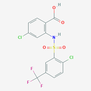 molecular formula C14H8Cl2F3NO4S B2934824 4-Chloro-2-[2-chloro-5-(trifluoromethyl)benzenesulfonamido]benzoic acid CAS No. 749896-99-9