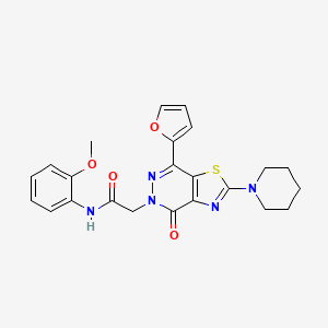 molecular formula C23H23N5O4S B2934830 2-(7-(呋喃-2-基)-4-氧代-2-(哌啶-1-基)噻唑并[4,5-d]嘧啶-5(4H)-基)-N-(2-甲氧基苯基)乙酰胺 CAS No. 1105208-24-9