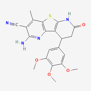 molecular formula C21H20N4O4S B2934846 2-Amino-4-methyl-7-oxo-9-(3,4,5-trimethoxyphenyl)-6,7,8,9-tetrahydrothieno[2,3-b:4,5-b']dipyridine-3-carbonitrile CAS No. 647830-12-4