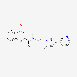 molecular formula C21H18N4O3 B2934891 N-(2-(5-methyl-3-(pyridin-3-yl)-1H-pyrazol-1-yl)ethyl)-4-oxo-4H-chromene-2-carboxamide CAS No. 2034604-00-5