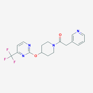 molecular formula C17H17F3N4O2 B2934896 2-Pyridin-3-yl-1-[4-[4-(trifluoromethyl)pyrimidin-2-yl]oxypiperidin-1-yl]ethanone CAS No. 2380144-07-8