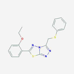 molecular formula C18H16N4OS2 B293490 6-(2-Ethoxyphenyl)-3-[(phenylthio)methyl][1,2,4]triazolo[3,4-b][1,3,4]thiadiazole 