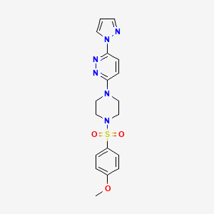 molecular formula C18H20N6O3S B2934904 3-(4-((4-methoxyphenyl)sulfonyl)piperazin-1-yl)-6-(1H-pyrazol-1-yl)pyridazine CAS No. 1013817-66-7