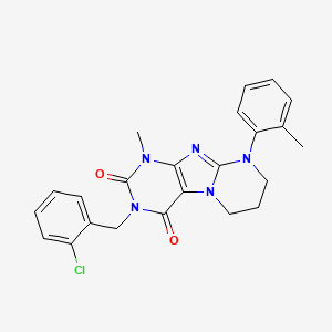 molecular formula C23H22ClN5O2 B2934914 3-(2-氯苄基)-1-甲基-9-(邻甲苯基)-6,7,8,9-四氢嘧啶并[2,1-f]嘌呤-2,4(1H,3H)-二酮 CAS No. 877617-19-1