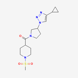 molecular formula C16H25N5O3S B2934918 (3-(4-cyclopropyl-1H-1,2,3-triazol-1-yl)pyrrolidin-1-yl)(1-(methylsulfonyl)piperidin-4-yl)methanone CAS No. 2034302-45-7