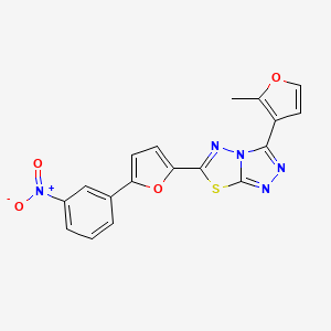 molecular formula C18H11N5O4S B2934919 3-(2-Methylfuran-3-yl)-6-[5-(3-nitrophenyl)furan-2-yl]-[1,2,4]triazolo[3,4-b][1,3,4]thiadiazole CAS No. 708992-65-8