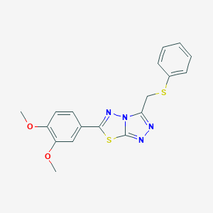 molecular formula C18H16N4O2S2 B293492 6-(3,4-Dimethoxyphenyl)-3-[(phenylthio)methyl][1,2,4]triazolo[3,4-b][1,3,4]thiadiazole 