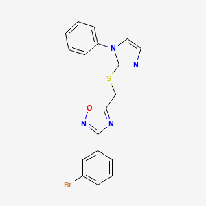 molecular formula C18H13BrN4OS B2934920 3-(3-bromophenyl)-5-(((1-phenyl-1H-imidazol-2-yl)thio)methyl)-1,2,4-oxadiazole CAS No. 1111982-48-9