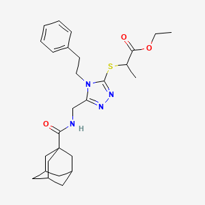 molecular formula C27H36N4O3S B2934922 ethyl 2-((5-(((1S,3s)-adamantane-1-carboxamido)methyl)-4-phenethyl-4H-1,2,4-triazol-3-yl)thio)propanoate CAS No. 477303-80-3