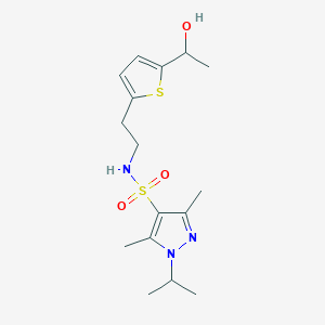 molecular formula C16H25N3O3S2 B2934941 N-(2-(5-(1-hydroxyethyl)thiophen-2-yl)ethyl)-1-isopropyl-3,5-dimethyl-1H-pyrazole-4-sulfonamide CAS No. 2034440-11-2