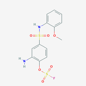 molecular formula C13H13FN2O6S2 B2934946 2-氨基-1-氟磺酰氧基-4-[(2-甲氧基苯基)磺酰胺基]苯 CAS No. 2411246-13-2