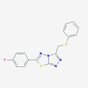molecular formula C16H11FN4S2 B293495 6-(4-Fluorophenyl)-3-[(phenylthio)methyl][1,2,4]triazolo[3,4-b][1,3,4]thiadiazole 