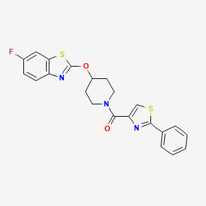 molecular formula C22H18FN3O2S2 B2934954 (4-((6-氟苯并[d]噻唑-2-基)氧基)哌啶-1-基)(2-苯基噻唑-4-基)甲酮 CAS No. 1324326-16-0