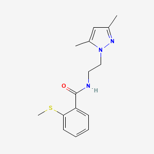 molecular formula C15H19N3OS B2934958 N-(2-(3,5-dimethyl-1H-pyrazol-1-yl)ethyl)-2-(methylthio)benzamide CAS No. 1226449-68-8