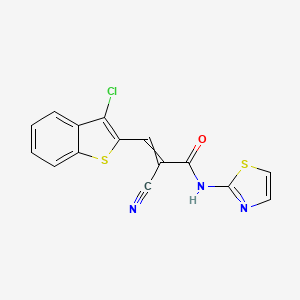 molecular formula C15H8ClN3OS2 B2934962 3-(3-chloro-1-benzothiophen-2-yl)-2-cyano-N-(1,3-thiazol-2-yl)prop-2-enamide CAS No. 1394799-51-9