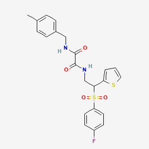 molecular formula C22H21FN2O4S2 B2934979 N1-(2-((4-fluorophenyl)sulfonyl)-2-(thiophen-2-yl)ethyl)-N2-(4-methylbenzyl)oxalamide CAS No. 896326-00-4