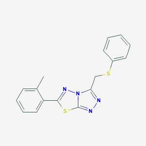 molecular formula C17H14N4S2 B293498 6-(2-Methylphenyl)-3-[(phenylthio)methyl][1,2,4]triazolo[3,4-b][1,3,4]thiadiazole 