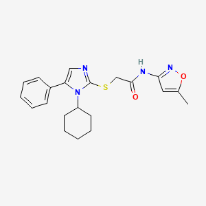 molecular formula C21H24N4O2S B2934980 2-((1-cyclohexyl-5-phenyl-1H-imidazol-2-yl)thio)-N-(5-methylisoxazol-3-yl)acetamide CAS No. 1207022-49-8