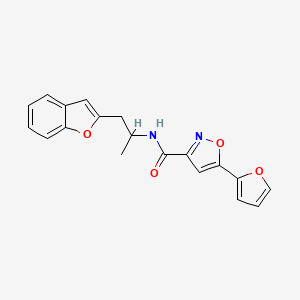 molecular formula C19H16N2O4 B2934988 N-(1-(benzofuran-2-yl)propan-2-yl)-5-(furan-2-yl)isoxazole-3-carboxamide CAS No. 2034558-83-1