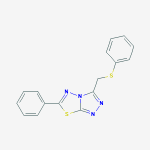 molecular formula C16H12N4S2 B293499 6-Phenyl-3-[(phenylthio)methyl][1,2,4]triazolo[3,4-b][1,3,4]thiadiazole 