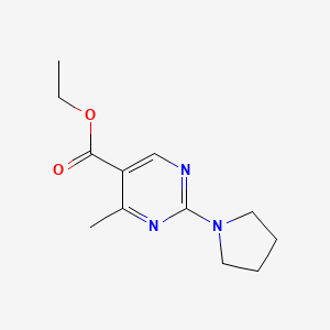molecular formula C12H17N3O2 B2934991 Ethyl 4-methyl-2-(pyrrolidin-1-yl)pyrimidine-5-carboxylate CAS No. 637003-39-5
